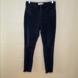 KanCan Jeans Charcoal ESTILO High Rise Button Fly Distressed Raw Hem 5 Pocket 27
